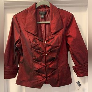 Cachet VTG Shiny Maroon / Burgundy Rhinestone Holiday Party Top / Jacket Size 14
